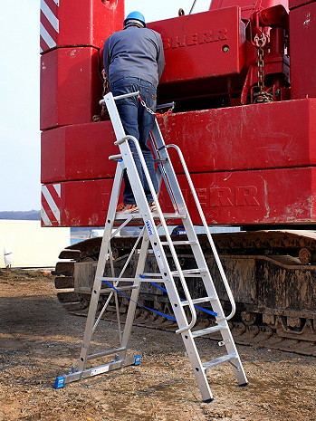 KRAUSE STABILO Plattformleiter mit Handläufen und Sicherheitsbügel + Rollen / 4 Stufen / gemäß TRBS 2121-2