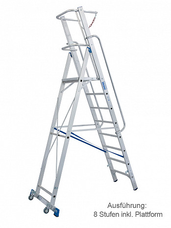 KRAUSE STABILO Plattformleiter mit Handläufen und Sicherheitsbügel + Rollen / 10 Stufen / gemäß TRBS 2121-2