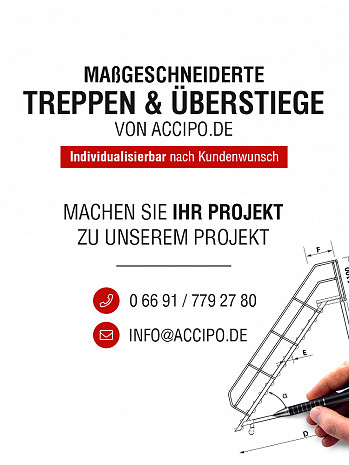 MUNK Günzburger Treppe 60 Grad mit einseitigem Handlauf - 9 Stufen / Stufenbreite: 0,60 m